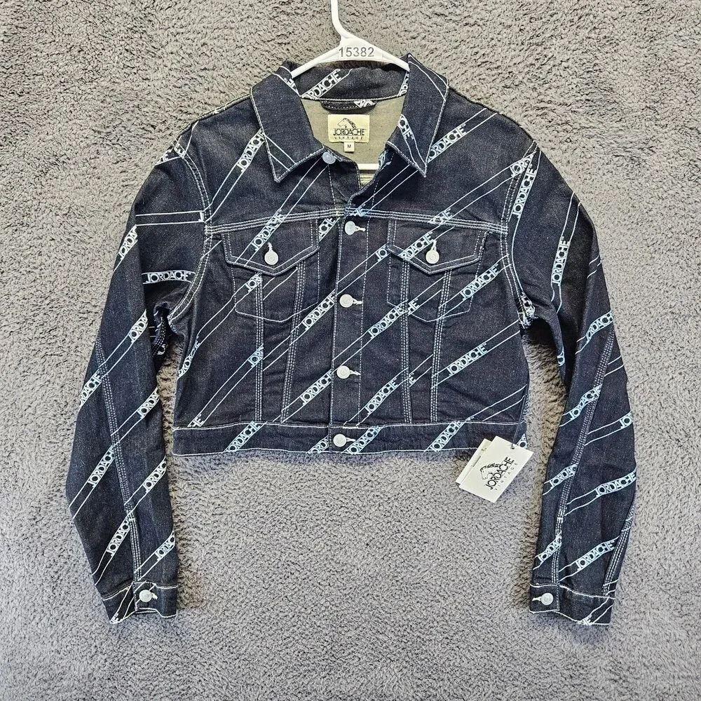 Jordache Denim Jacket Women Size Medium Blue Betty Crop‎ Jacket Dark Wash
